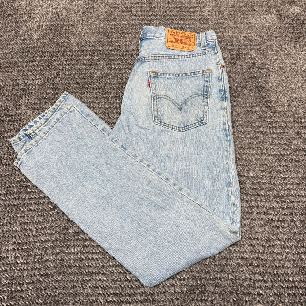 Levis 505 Mens Jeans 30x32 Regular Fit Light Wash‎ Distressed Thrashed Denim